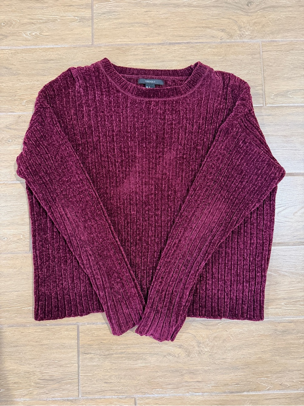 Forever 21 Burgundy Chenille Ribbed Crewneck Sweater